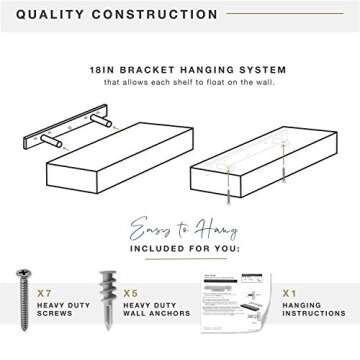 MCS Natural Woodgrain Floating Shelves, 18 Inch x 8 Inch, Set of 2, 18 x 8
