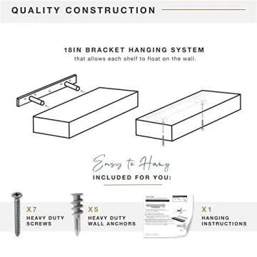 MCS Natural Woodgrain Floating Shelves, 18 Inch x 8 Inch, Set of 2, 18 x 8