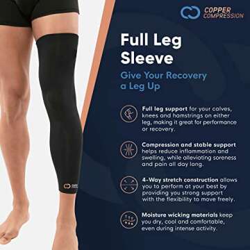 Copper Compression Leg Compression Sleeve - Copper Infused Knee Stabilizer Brace for Running, Meniscus Tear, ACL, MCL, Arthritis, Joint Pain Relief - Thigh & Calf Support for Men & Women