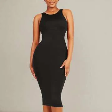 Soo slick Dresses for Women 2023 Tummy Control Shapewear I Midi Sleeveless High Neck Sculpting Body Shaper (Black - XS/S)