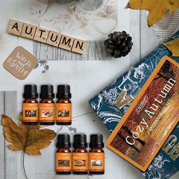 SALUBRITO Fall Fragrance Oils Set, Autumn Essential Oil for Diffuser, Candle Making, Aromatherapy Oils Gift - Cinnamon, Pumpkin Spice, Vanilla, Snickerdoodle, Spiced Cider, Nutmeg, 6x10ml