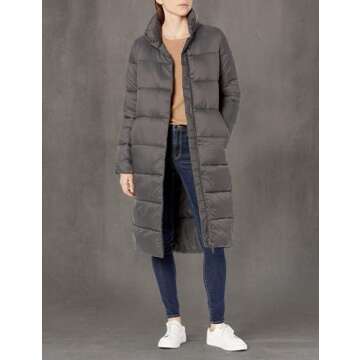 Amazon Essentials Women's Lightweight Full-Zip Water-Resistant Long Cocoon Puffer Winter Coat, Charcoal, Medium