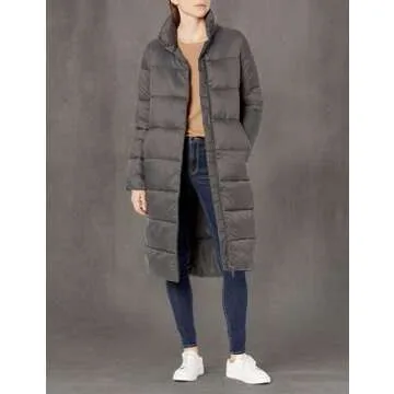 Amazon Essentials Women's Lightweight Full-Zip Water-Resistant Long Cocoon Puffer Winter Coat, Charcoal, Medium