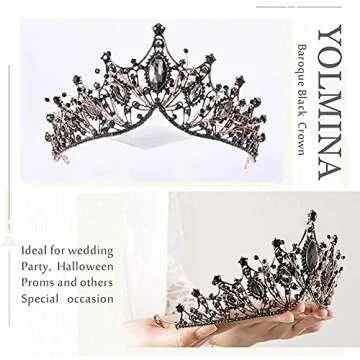 Baroque Black Queen Crown for Women, Dark Gothic Princess Tiaras and Crown Handmade Crystal Headband Birthday Tiara for Women – Wedding Halloween Faire Costume Birthday Music Festival