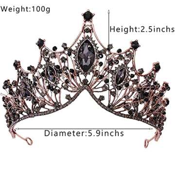 Baroque Black Queen Crown for Women, Dark Gothic Princess Tiaras and Crown Handmade Crystal Headband Birthday Tiara for Women – Wedding Halloween Faire Costume Birthday Music Festival