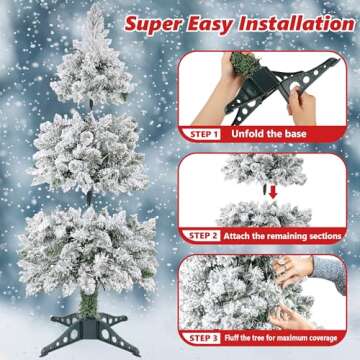 3FT Snow Flocked Christmas Tree, Mini Artificial Christmas Tree with 200 Lifelike Branches and 80 LED Lights, 36 Inches Prelit Christmas Tree with 108 Ornaments, Small Xmas Tree for Holiday DIY Decor