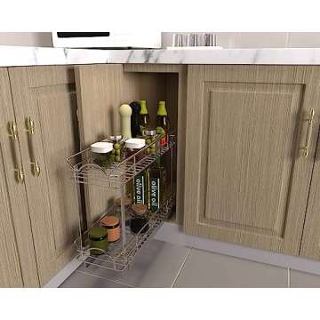 OCG Slide Out Cabinet Organizer for Narrow Cabinet (7" W X 17" D), 2 Tier Pull Out Shelves Slim Sliding Cabinet Organizer and Storage, Chrome