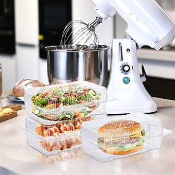 Kaderron Disposable Plastic Hinged Food Container - 70 Pcs Clear Clamshell Food Containers, 7.3" Length x 4.7" Width x 2.7" Depth