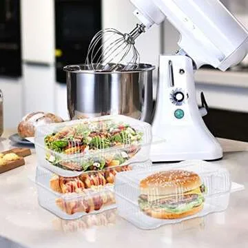 Kaderron Disposable Plastic Hinged Food Container - 70 Pcs Clear Clamshell Food Containers, 7.3" Length x 4.7" Width x 2.7" Depth