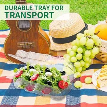 Kaderron Disposable Plastic Hinged Food Container - 70 Pcs Clear Clamshell Food Containers, 7.3" Length x 4.7" Width x 2.7" Depth