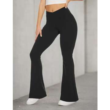 TNNZEET Black Flare Leggings for Women, Crossover Yoga Pants with Pockets Bootcut Flared Leggings