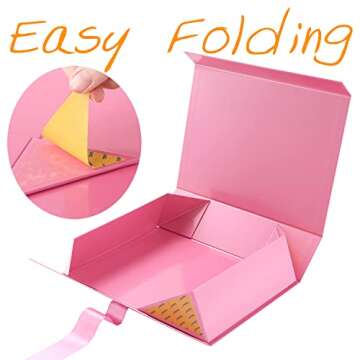 GREEN BEAN Valentine's Large Gift Box with Lid for Presents 13x9.7x3.4 Inches, Pink Magnetic Gift Box with Ribbon, Bridesmaid Proposal Box, Luxury Gift Box (Glossy Pink)