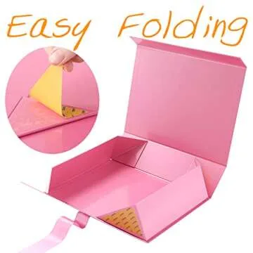 GREEN BEAN Valentine's Large Gift Box with Lid for Presents 13x9.7x3.4 Inches, Pink Magnetic Gift Box with Ribbon, Bridesmaid Proposal Box, Luxury Gift Box (Glossy Pink)