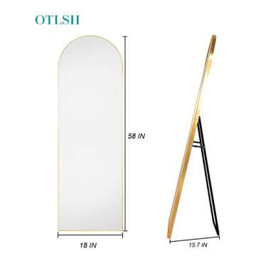 Otlsh Floor Mirror, 58"×18" Arched Full Length Mirror with Stand, Standing Mirror, Full Body Mirror...