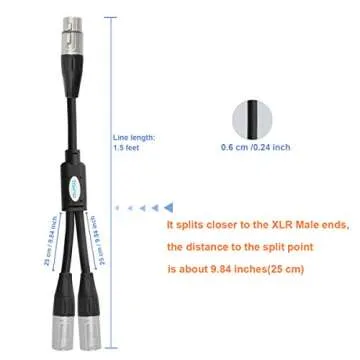 Tisino XLR Splitter Cable, 1 XLR Female to 2 XLR Male Patch Y Cable Balanced Microphone Splitter Cord Audio Adaptor - 1 feet