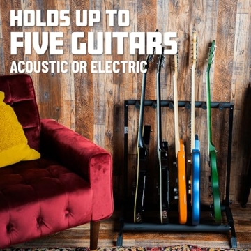 Rok-It Multi Guitar Stand Rack – Holds 5 Guitars & Folds Easily