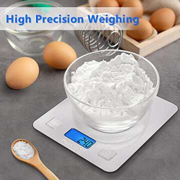 Fuzion Digital Kitchen Scale, 5000g/11lb x 0.1oz Food Scales Digital Weight Grams and Oz for Weight Loss, Cooking and Baking, 5 Units with Tare Function, Easy Clean Stainless Steel(Battery Included)