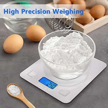 Fuzion Digital Kitchen Scale, 5000g/11lb x 0.1oz Food Scales Digital Weight Grams and Oz for Weight Loss, Cooking and Baking, 5 Units with Tare Function, Easy Clean Stainless Steel(Battery Included)