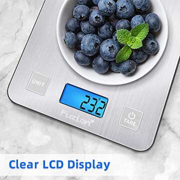 Fuzion Digital Kitchen Scale, 5000g/11lb x 0.1oz Food Scales Digital Weight Grams and Oz for Weight Loss, Cooking and Baking, 5 Units with Tare Function, Easy Clean Stainless Steel(Battery Included)