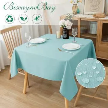 Biscaynebay Square Tablecloth 54x54 Inch - Aqua Blue Water-Resistant Fabric