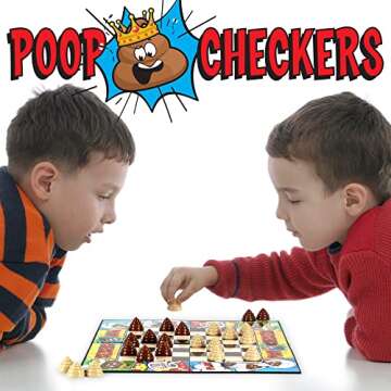 Poop Checkers Game, Poo Gag Gift White Elephant, Poop Game Checkers Set. Poop Emoji Party Supplies, Hilarious Game, Immature People. Scout Game, Kids, Teams, 2 Player Games for Adults. Ages 8-99.