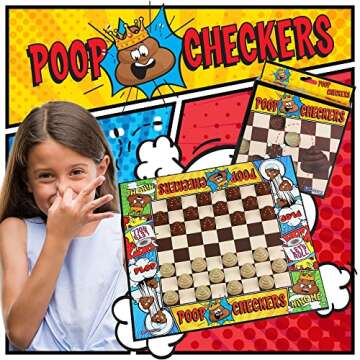 Poop Checkers Game, Poo Gag Gift White Elephant, Poop Game Checkers Set. Poop Emoji Party Supplies, Hilarious Game, Immature People. Scout Game, Kids, Teams, 2 Player Games for Adults. Ages 8-99.