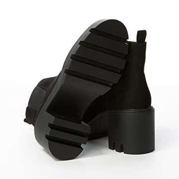 REDTOP Women's Chelsea Boots Fashion Platform High Heel Ankle Booties Round Toe Casual Elastic Chunky Block Heel Boots Black Size 8