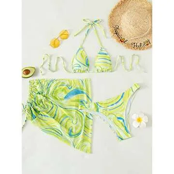 MakeMeChic Women's Bikini Set with Cover Up Skirt