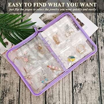 LingLingo Earring Organizer Case Travel Jewelry Organizer Transparent Jewelry Storage Book for Necklace Bracelet Ring Holder with Small Clear Zippered Pouch