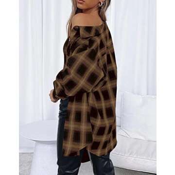 Lacozy Women Plus Size Buffalo Plaid Shirts Cute Flannels Long Sleeve Tops Button Down Blouses Khaki Medium