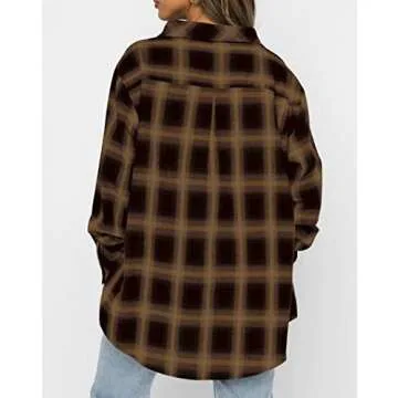 Lacozy Women Plus Size Buffalo Plaid Shirts Cute Flannels Long Sleeve Tops Button Down Blouses Khaki Medium