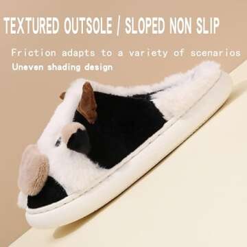 PLMOKN Cow Slippers For Women Indoor And Outdoor Mens House Cute Fuzzy Keep Warm Animal Cloud Slides, White Half Bag 8.5-9 Women/8-8.5 Men