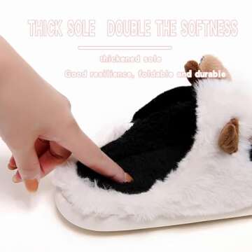 PLMOKN Cow Slippers For Women Indoor And Outdoor Mens House Cute Fuzzy Keep Warm Animal Cloud Slides, White Half Bag 8.5-9 Women/8-8.5 Men