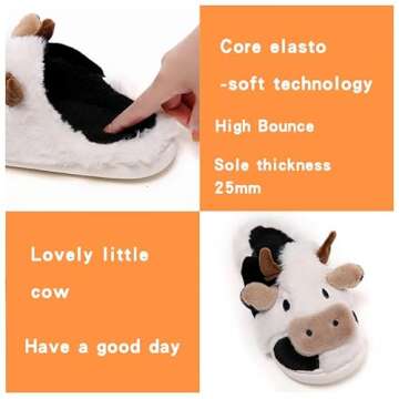 PLMOKN Cow Slippers For Women Indoor And Outdoor Mens House Cute Fuzzy Keep Warm Animal Cloud Slides, White Half Bag 8.5-9 Women/8-8.5 Men