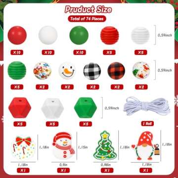 74Pcs Christmas Silicone Beads 15mm Round Polygonal Loose Beads Bulk Silicone Focal Beads with Chris...