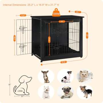 DWANTON Dog Crate Furniture with Cushion, Wooden Dog Crate with Double Doors, Dog Furniture, Dog Kennel Indoor for Small/Medium/Large Dog，End Table, Small, 27.2" L, Black