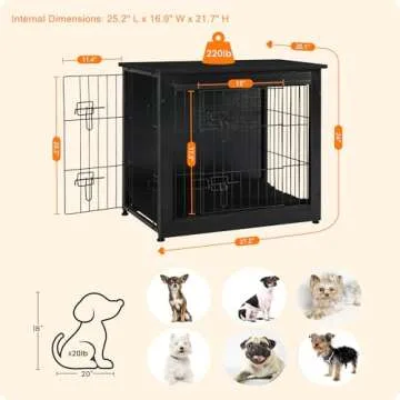 DWANTON Dog Crate Furniture with Cushion, Wooden Dog Crate with Double Doors, Dog Furniture, Dog Kennel Indoor for Small/Medium/Large Dog，End Table, Small, 27.2" L, Black