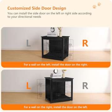 DWANTON Dog Crate Furniture with Cushion, Wooden Dog Crate with Double Doors, Dog Furniture, Dog Kennel Indoor for Small/Medium/Large Dog，End Table, Small, 27.2" L, Black