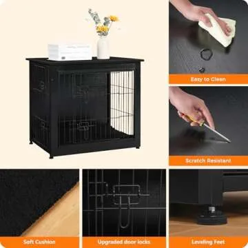 DWANTON Dog Crate Furniture with Cushion, Wooden Dog Crate with Double Doors, Dog Furniture, Dog Kennel Indoor for Small/Medium/Large Dog，End Table, Small, 27.2" L, Black
