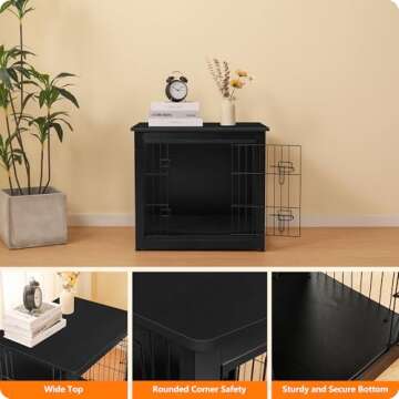 DWANTON Dog Crate Furniture with Cushion, Wooden Dog Crate with Double Doors, Dog Furniture, Dog Kennel Indoor for Small/Medium/Large Dog，End Table, Small, 27.2" L, Black