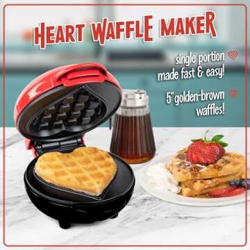 Nostalgia MyMini Personal Electric Heart Waffle Maker, 5-Inch Cooking Surface, Waffle Iron for Hash ...