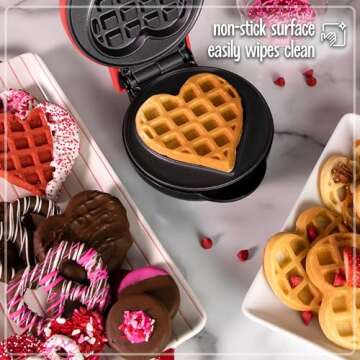 Nostalgia MyMini Personal Electric Heart Waffle Maker, 5-Inch Cooking Surface, Waffle Iron for Hash Browns, French Toast, Grilled Cheese, Quesadilla, Brownies, Cookies, Red