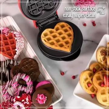 Nostalgia MyMini Personal Electric Heart Waffle Maker, 5-Inch Cooking Surface, Waffle Iron for Hash Browns, French Toast, Grilled Cheese, Quesadilla, Brownies, Cookies, Red