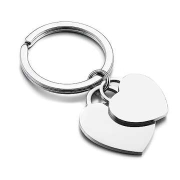 Double Heart Tag keychain for Couples,Cute Heart keychains for Boyfriend Girlfriend Gifts (Bule)