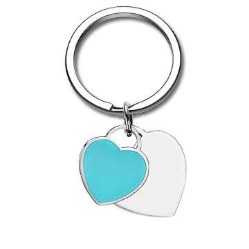 Double Heart Tag keychain for Couples,Cute Heart keychains for Boyfriend Girlfriend Gifts (Bule)