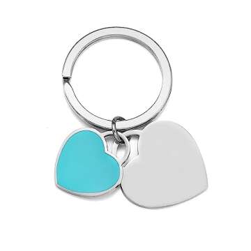 Double Heart Tag keychain for Couples,Cute Heart keychains for Boyfriend Girlfriend Gifts (Bule)