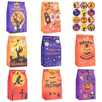 Halloween Treat Bags - 24 Paper Bags with Stickers
