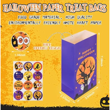 Halloween Treat Bags - 24 Paper Bags with Stickers