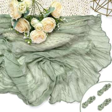 Booque Valley 3 Pack Sage Green Cheesecloth Table Runner 10ft Super Soft Boho Wrinkled Gauze Sheer C...