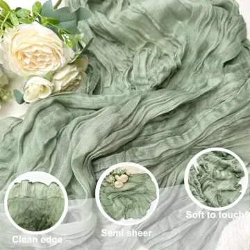 Booque Valley 3 Pack Sage Green Cheesecloth Table Runner 10ft Super Soft Boho Wrinkled Gauze Sheer Cloth for Baby Shower Baptism Birthday Party Wedding Centerpiece Table Decoration, 35x120 Inch